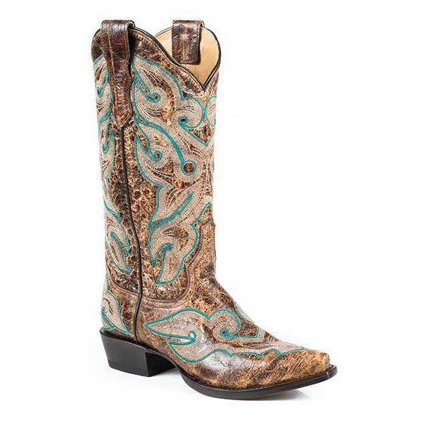 Women's Stetson Vintage Boots Snip Toe Handcrafted Brown - yeehawcowboy