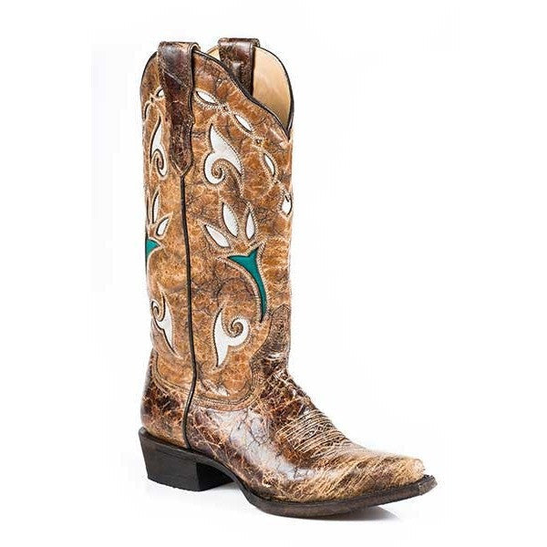 Women's Stetson Vintage Tulip Boots Snip Toe Handcrafted Brown - yeehawcowboy