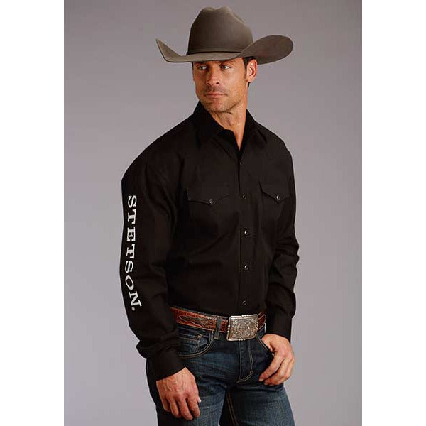 Men's Stetson Long Sleeve Snap Western Shirt Black - yeehawcowboy