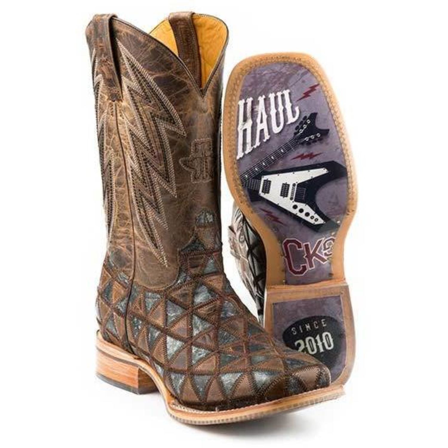 Men’s Tin Haul Rocker Boots With Guitar Sole Handcrafted Brown - yeehawcowboy