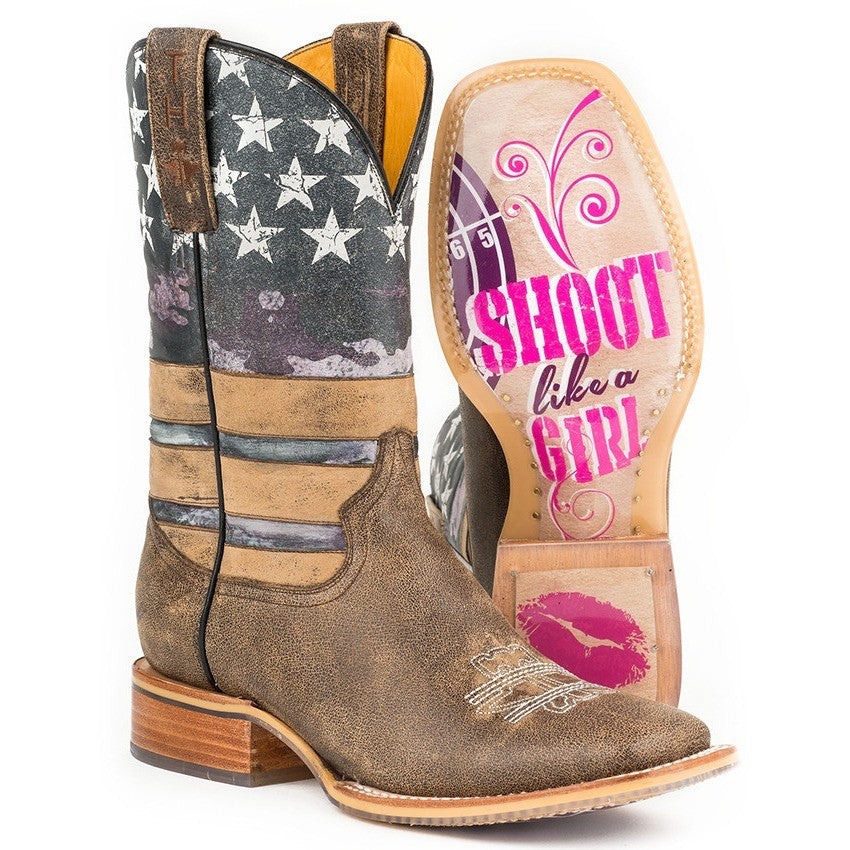 Women‚Äôs Tin Haul American Woman Boots W Shoot Like A Girl Sole Handmade Brown - yeehawcowboy