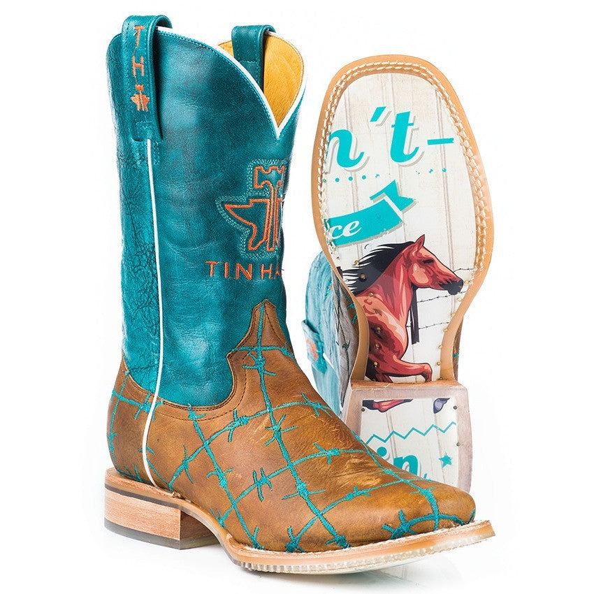 Women‚Äôs Tin Haul Barbd Wire Boots With Wild & Free Sole Handmade Tan - yeehawcowboy