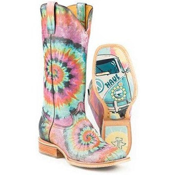 Women‚Äôs Tin Haul Groovy Boots With Tie Died Camper Sole Handmade Pink - yeehawcowboy