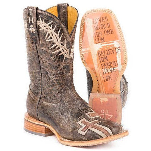Women‚Äôs Tin Haul My Savior Boots With Bible Verse Sole Handmade Brown - yeehawcowboy