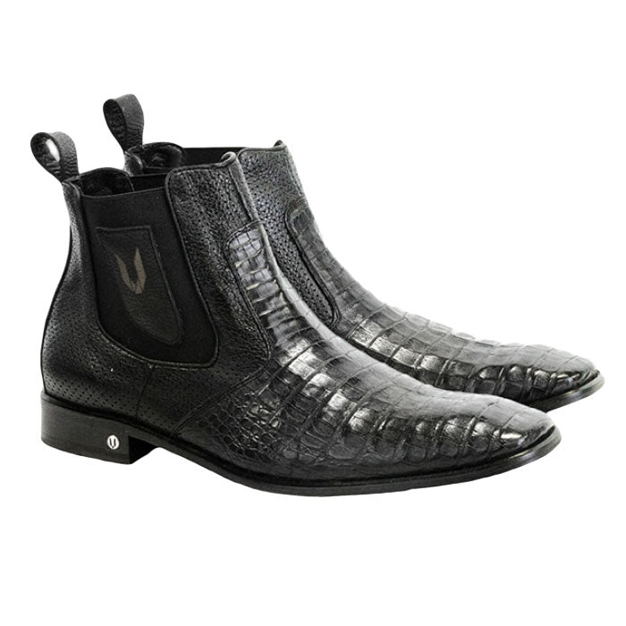 Men's Vestigium Genuine Caiman Belly Chelsea Boots Handcrafted Black - yeehawcowboy