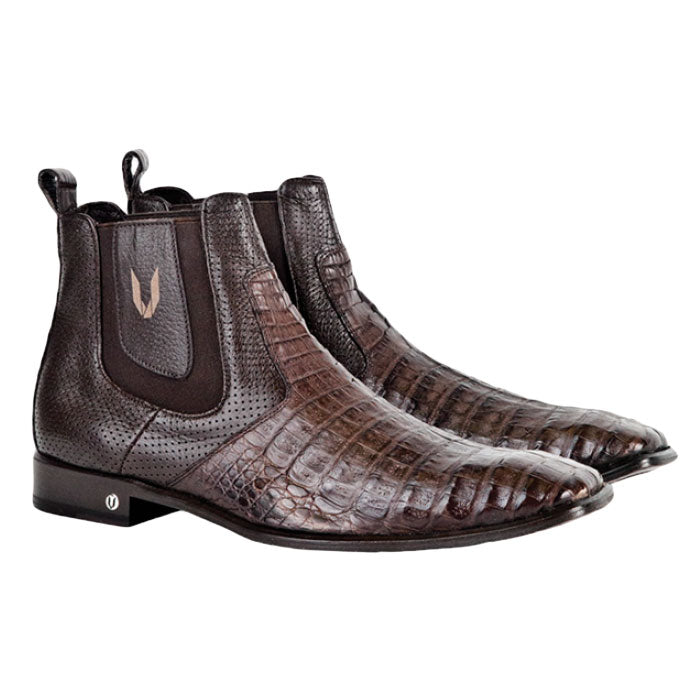 Men's Vestigium Genuine Caiman Belly Chelsea Boots Handcrafted Brown - yeehawcowboy