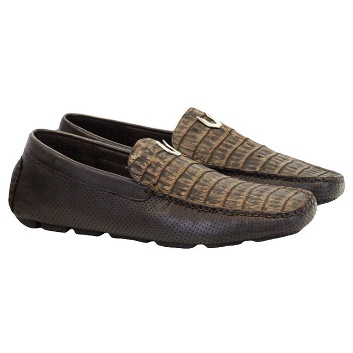 Men's Vestigium Genuine Caiman Belly Loafers Handcrafted Sanded Brown - yeehawcowboy