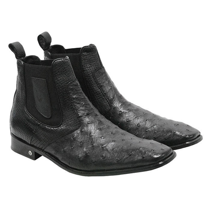 Men's Vestigium Genuine Ostrich Chelsea Boots Handcrafted Black - yeehawcowboy
