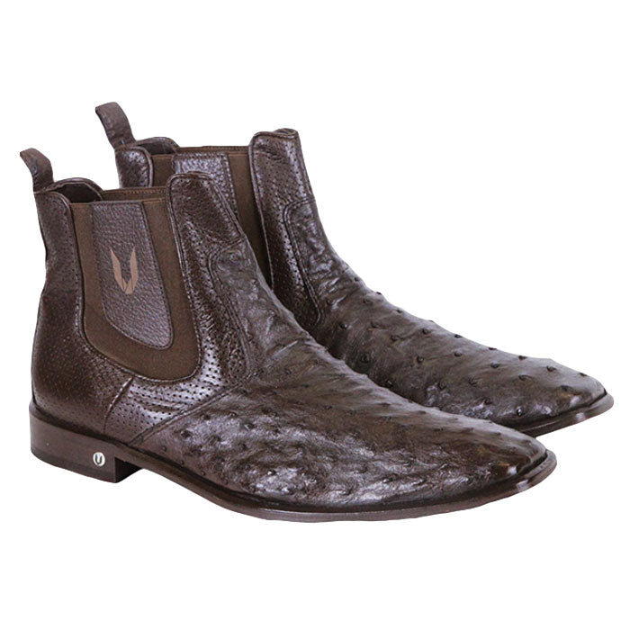 Men's Vestigium Genuine Ostrich Chelsea Boots Handcrafted Brown - yeehawcowboy