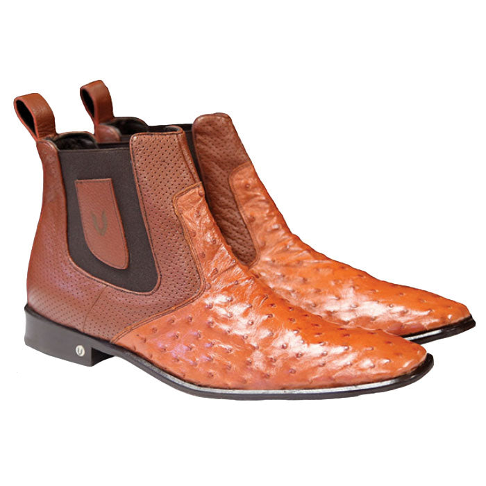 Men's Vestigium Genuine Ostrich Chelsea Boots Handcrafted Cognac - yeehawcowboy