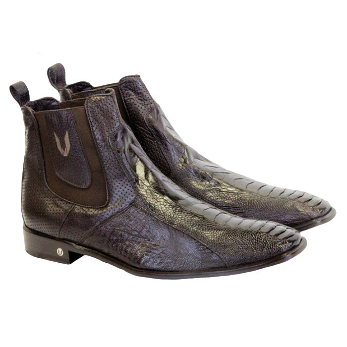 Men's Vestigium Genuine Ostrich Leg Chelsea Boots Handcrafted Brown - yeehawcowboy