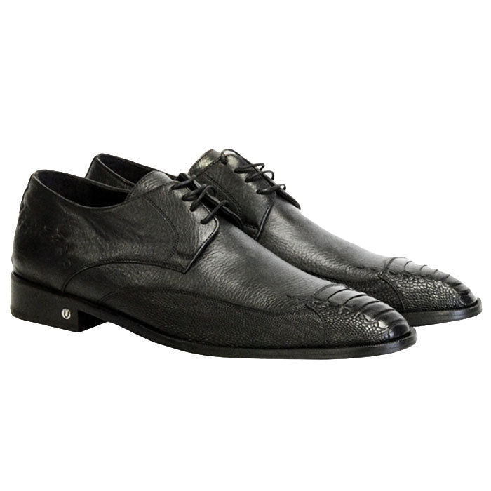 Men's Vestigium Genuine Ostrich Leg Derby Shoes Handcrafted Black - yeehawcowboy