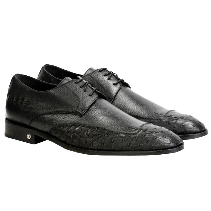 Men's Vestigium Genuine Ostrich Derby Shoes  Handcrafted Black - yeehawcowboy