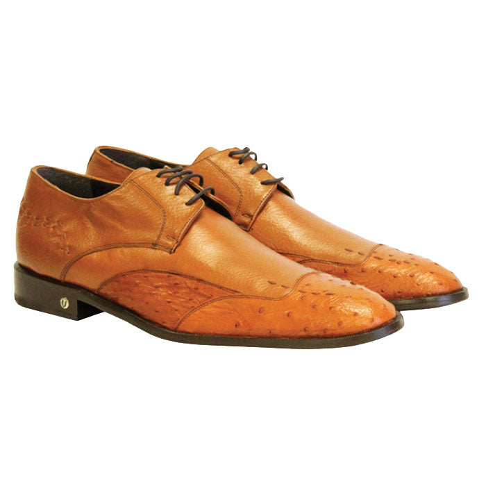 Men's Vestigium Genuine Ostrich Derby Shoes Handcrafted Cognac - yeehawcowboy
