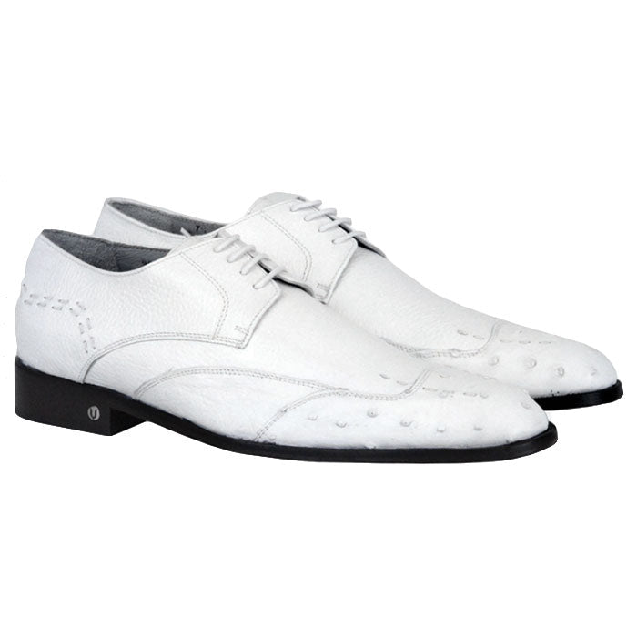Men's Vestigium Genuine Ostrich Derby Shoes Handcrafted White - yeehawcowboy