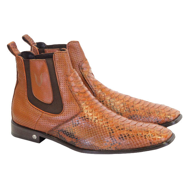 Men's Vestigium Genuine Python Chelsea Boots Handcrafted Cognac - yeehawcowboy