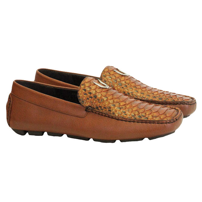 Men's Vestigium Genuine Python Loafers Handcrafted Cognac - yeehawcowboy