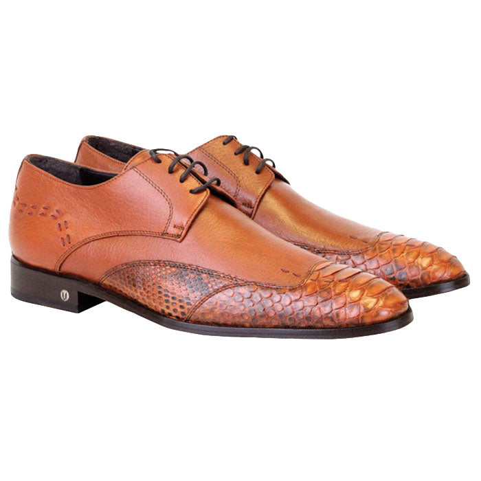 Men's Vestigium Genuine Python Snakeskin Derby Shoes Handcrafted Cognac - yeehawcowboy