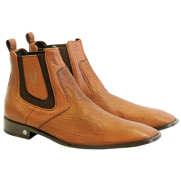 Men's Vestigium Genuine Sharkskin Chelsea Boots Handcrafted Cognac - yeehawcowboy